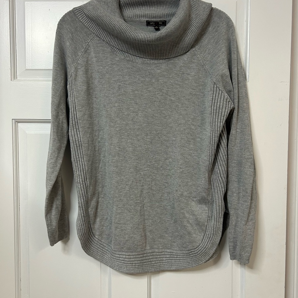 Light Gray Cowl Neck Sweater with Ribbed Paneling - Loft